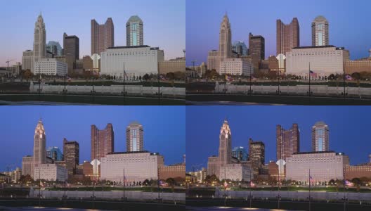 从白天到晚上，俄亥俄州哥伦布市的天际线高清在线视频素材下载