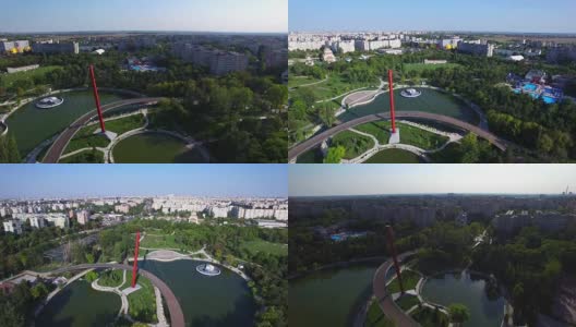 罗马尼亚布加勒斯特市公园鸟瞰图高清在线视频素材下载
