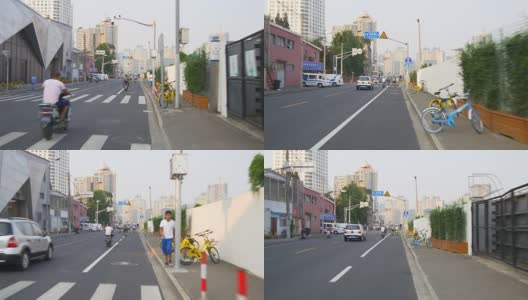 白天时间上海城市公路旅行自行车骑pov湾全景4k中国高清在线视频素材下载