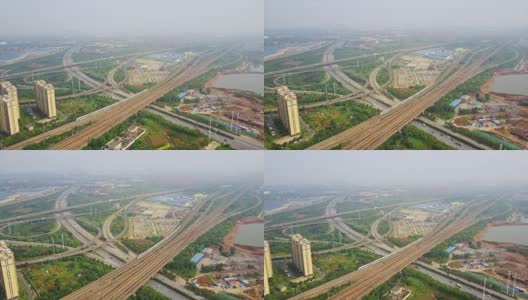 白天武汉城市车流交汇处航拍4k中国全景图高清在线视频素材下载