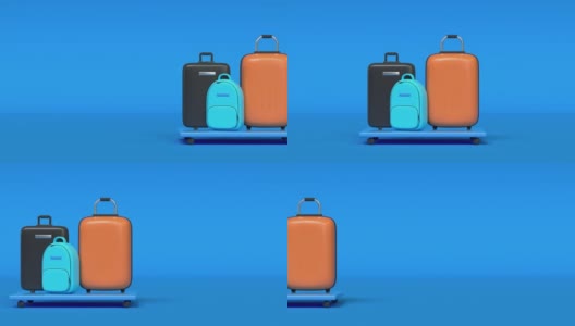 蓝色场景最小抽象包/行李运输机场概念3d渲染高清在线视频素材下载