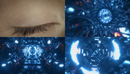 机器人蓝眼睛的特写镜头。进入人工智能高清在线视频素材下载