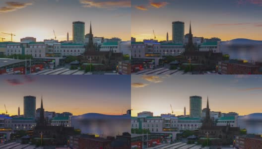 伯明翰黄昏的天际线，英国-平移4k时间，高清在线视频素材下载