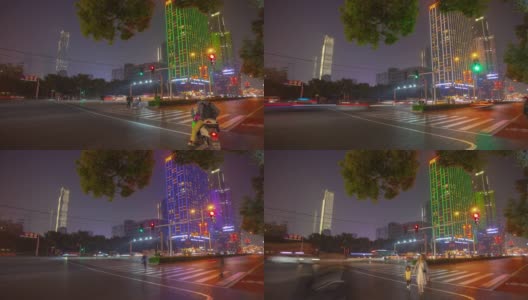 长沙市夜间照明交通街道人行横道侧全景时间间隔4k中国高清在线视频素材下载