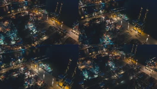 香港葵青货柜码头夜间拍摄高清在线视频素材下载
