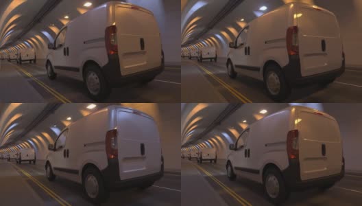 在隧道里移动的白色面包车高清在线视频素材下载