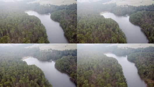2021年6月，澳大利亚维多利亚州，布拉托，森林和袋熊溪大坝的航拍镜头。高清在线视频素材下载