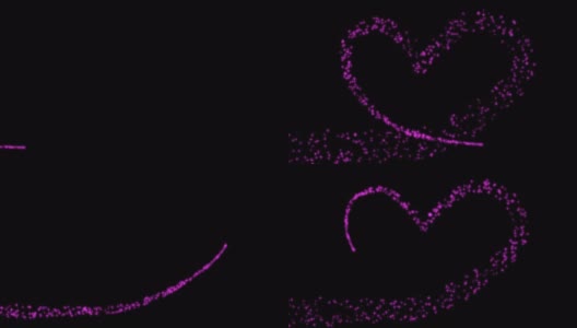 心形粉色闪亮粒子绘制黑色背景。为了爱情，婚礼，情人节的概念高清在线视频素材下载