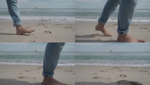 女人赤着脚走向大海高清在线视频素材下载