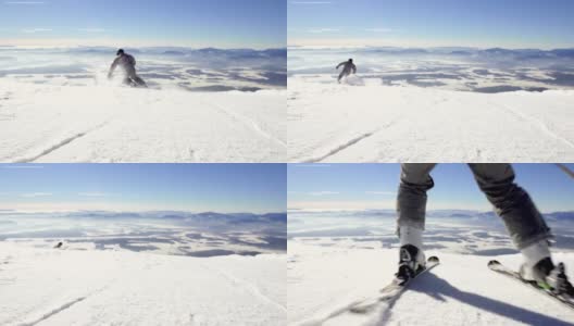 专业滑雪者下坡滑雪的慢动作高清在线视频素材下载