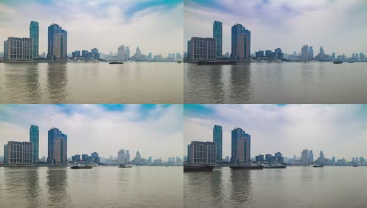 雨暮上海滨江湾全景4k时间流逝中国高清在线视频素材下载