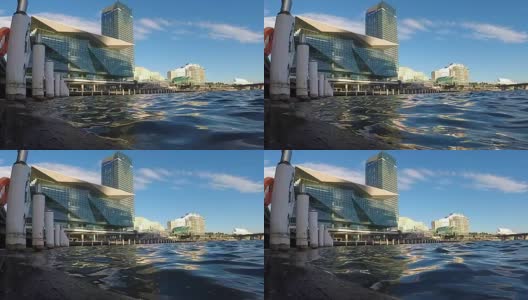 慢动作录像:达令港沿岸洋流高清在线视频素材下载