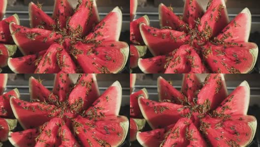黄蜂吃西瓜。切西瓜高清在线视频素材下载