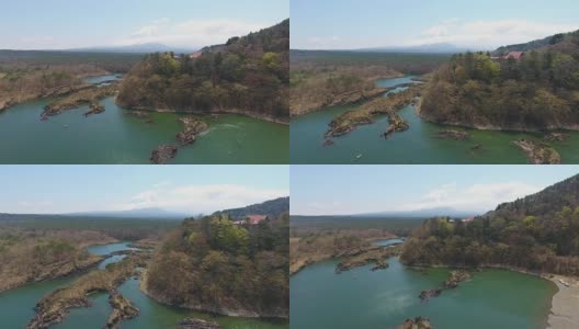 富士山鸟瞰图从Shoji湖与蓝天，富士山，日本高清在线视频素材下载