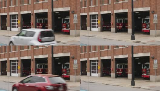 红砖消防站建站日拍摄高清在线视频素材下载