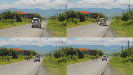 汽车行驶在高峻陌生的山路上，精神冒险，旅行高清在线视频素材下载