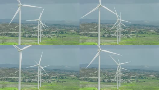 农村地区的风力发电场。绿色领域的风力涡轮机高清在线视频素材下载