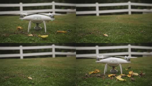 小型无人机从草地上起飞的慢动作高清在线视频素材下载