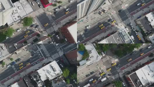 在纽约市曼哈顿中城的交通中，空中对角线汽车在行驶高清在线视频素材下载