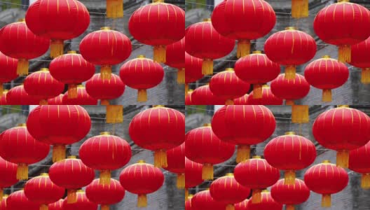 红色中国灯笼悬挂的特写高清在线视频素材下载