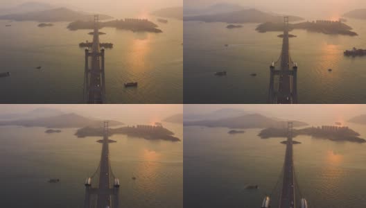 中国香港青衣青马大桥的4k高空摄影高清在线视频素材下载