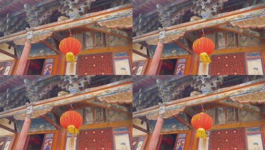 中国甘肃天水巫山水幕洞窟的中国古代传统寺庙和红灯笼高清在线视频素材下载