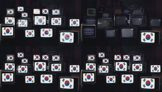 韩国国旗和复古电视。高清在线视频素材下载