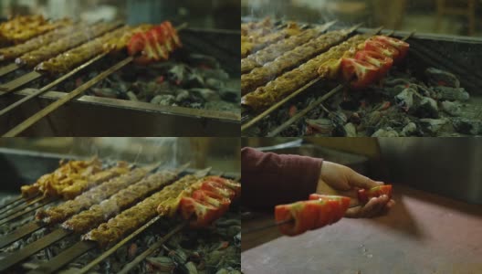 烹饪传统的土耳其烤肉串和烤鸡高清在线视频素材下载