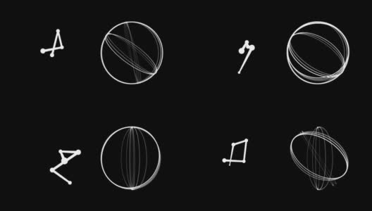 数字动画抽象的圆形旋转和连接点对黑色背景高清在线视频素材下载
