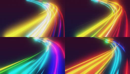 3d vj循环，抽象背景与未来流的多色辉光线。光条纹飞行通过相机或飞行通过数据流。霓虹发光的光线在运动高科技光流动。光速。高清在线视频素材下载