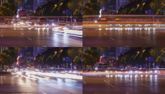 夜景时间照亮了中国深圳城市交通街道十字路口全景4k时间高清在线视频素材下载