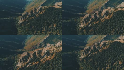 空中在森林山，岩石和悬崖高清在线视频素材下载