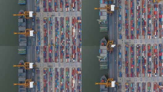 鸟瞰图集装箱船和吊装起重机在曼谷港。高清在线视频素材下载