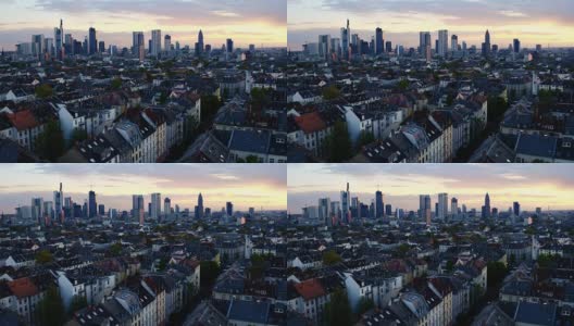 黄昏时德国法兰克福的城市景观和天际线高清在线视频素材下载