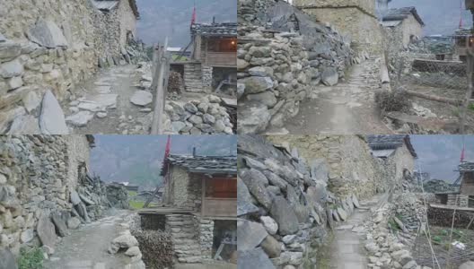 尼泊尔的高山村Prok。马纳斯卢电路徒步区。高清在线视频素材下载