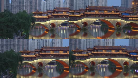 中国四川成都安顺大桥夜景全景图高清在线视频素材下载