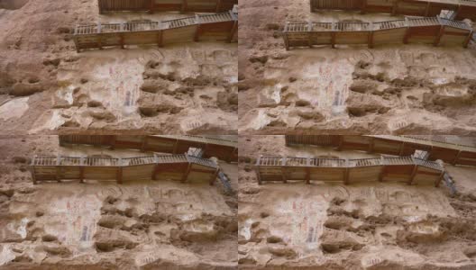 中国古代传统走廊天水巫山水幕洞窟，中国甘肃高清在线视频素材下载