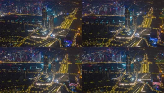 夜光南京国际青年文化中心综合体空中延时全景4k中国高清在线视频素材下载
