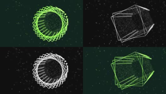 摘要发光绿色粒子形成三维物体。Vj循环作为虚拟数字空间的bg。粒子形成全息影像的形状，作为大数据、网络或vr空间的概念。科幻运动设计bg。高清在线视频素材下载