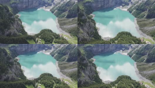 4k鸟瞰蓝色高山湖泊高清在线视频素材下载