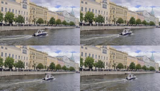 圣彼得堡的游船。在圣彼得堡乘船旅行高清在线视频素材下载