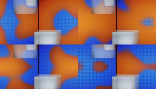 动画分割屏幕与灰色正方形和蓝色像素改变大小的橙色背景高清在线视频素材下载