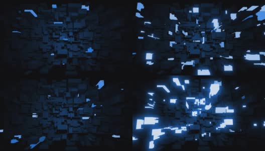 抽象循环4k深蓝色背景霓虹灯像赛博朋克夜城。网络的不同大小块作为灯泡。Bg为表演或活动，音乐视频，VJ循环夜店高清在线视频素材下载
