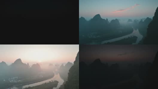 漓江和山峰上壮丽的日出高清在线视频素材下载