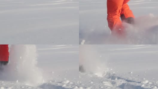 4K超高清视频的人雪鞋在新粉雪高清在线视频素材下载