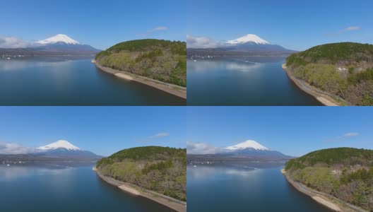 山中湖和富士山鸟瞰图，富士山，日本高清在线视频素材下载