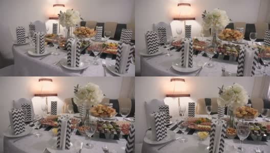 宴会或婚宴的餐桌布置高清在线视频素材下载