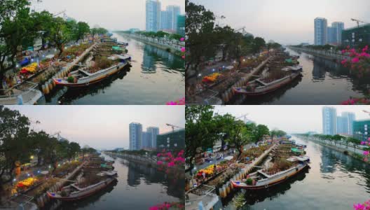 时光流逝，运河码头花市午后高清在线视频素材下载