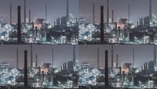 T/L PAN石油化工装置和炼油厂夜间鸟瞰图高清在线视频素材下载