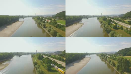 德根多夫附近伊萨尔和多瑙河汇合处鸟瞰图高清在线视频素材下载